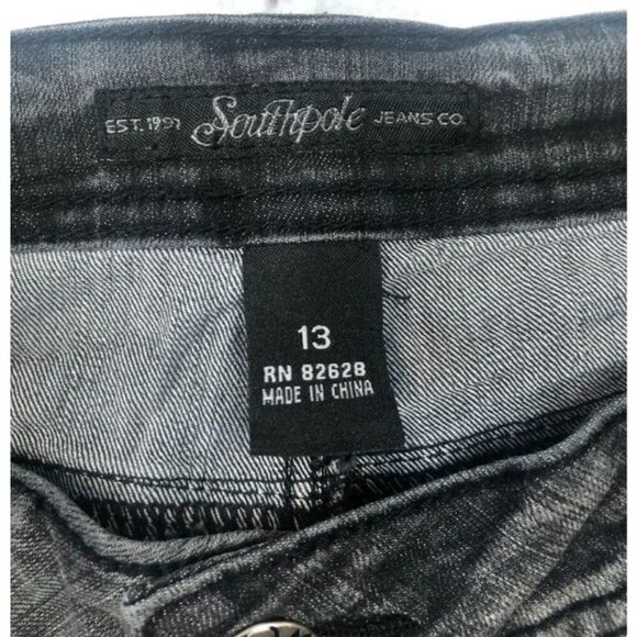 Vintage Southpole Distressed Black Jeans Bling Spell Out Logo Juniors Women's 13 - Picture 6 of 7